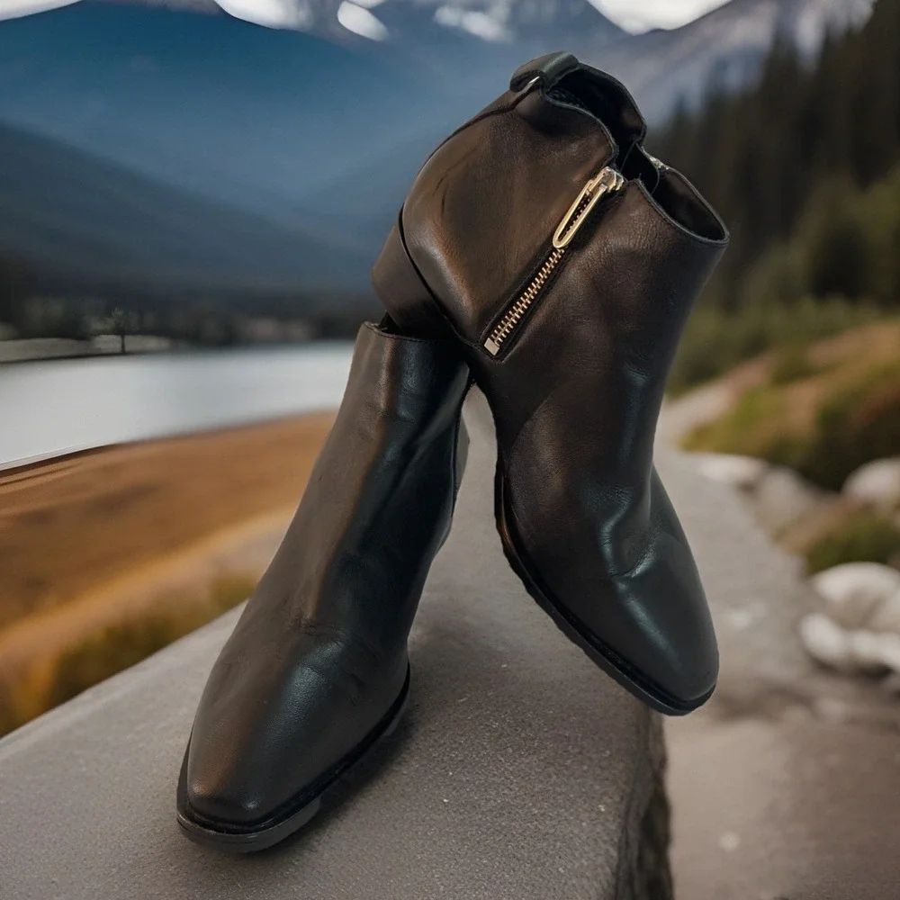 Aquatalia Fantina Weatherproof Bootie Black Leather Women‎ 8.5M RUNS SMALL Italy